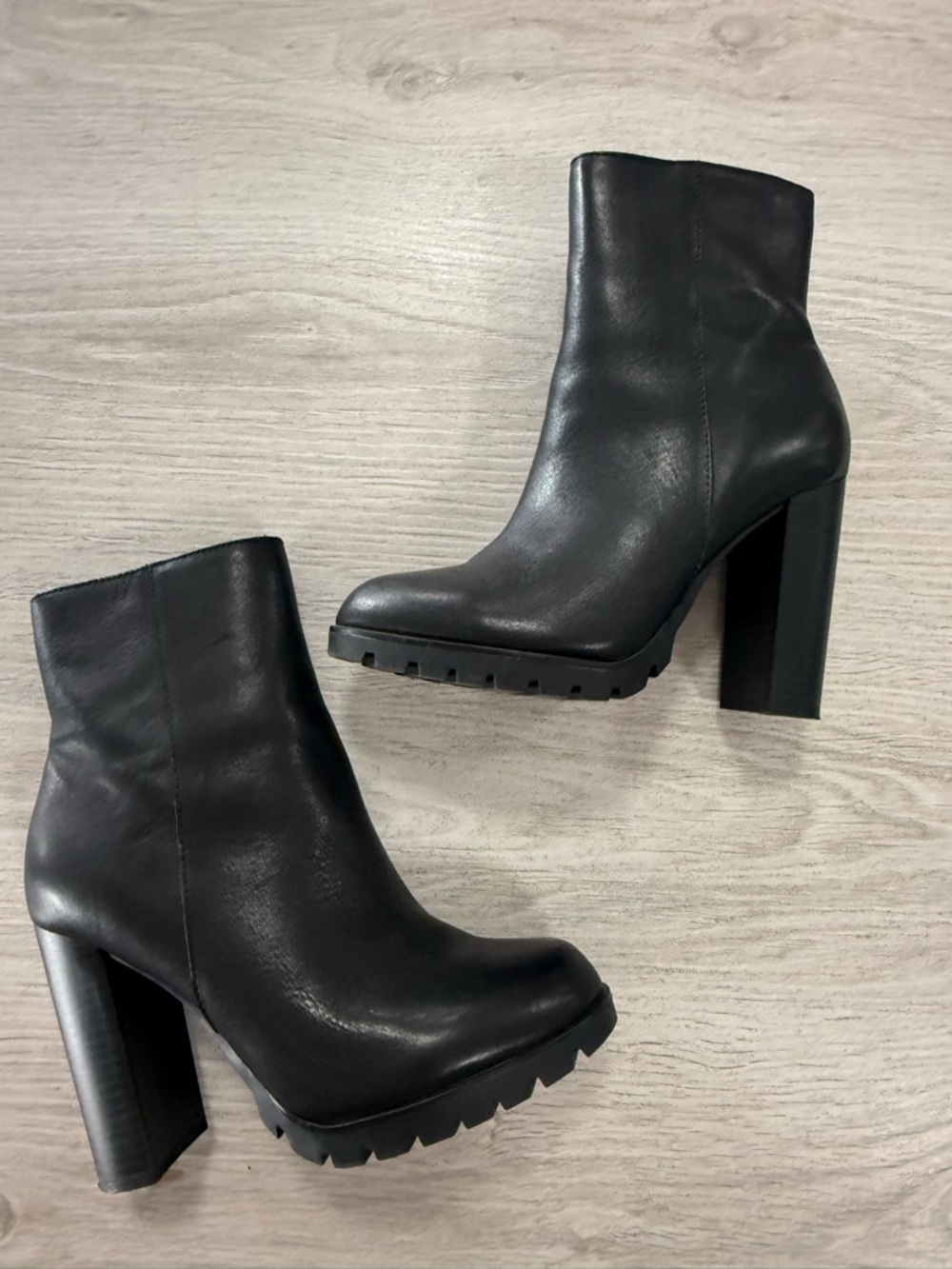 Aldo Black Leather Platform Block Heel Ankle Boots